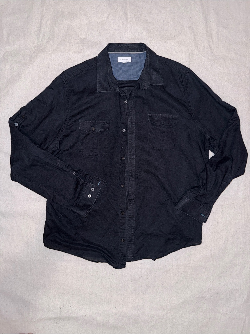 Calvin Klein Black Long-Sleeve Casual Button-Down Shirt